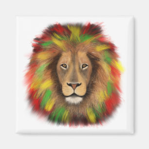 Rasta lion head red yellow green drawing Jamaica Magnet