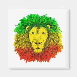Rasta lion head red yellow green drawing Jamaica Magnet