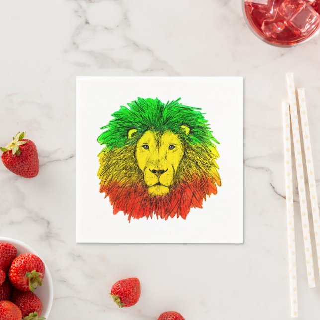 Rasta lion head red yellow green drawing Jamaica  Napkin (Insitu)