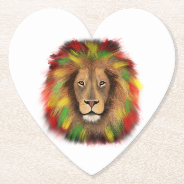 Rasta lion head red yellow green drawing Jamaica  Paper Coaster (Front)