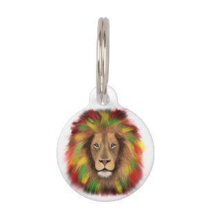 Rasta lion head red yellow green drawing Jamaica Pet Tag