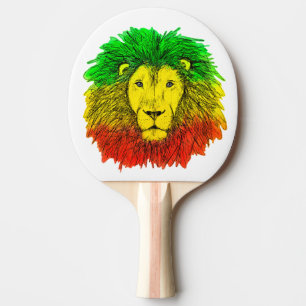 Rasta lion head red yellow green drawing Jamaica Ping Pong Paddle