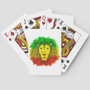 Rasta lion head red yellow green drawing Jamaica Playing Cards