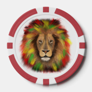 Rasta lion head red yellow green drawing Jamaica Poker Chips