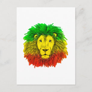 Rasta lion head red yellow green drawing Jamaica Postcard