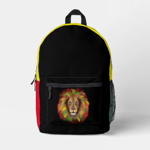 Rasta lion head red yellow green drawing Jamaica Printed Backpack