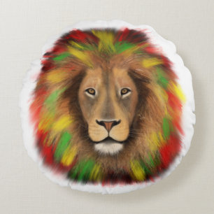 Rasta lion head red yellow green drawing Jamaica  Round Cushion