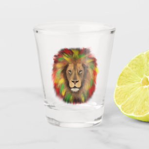 Rasta lion head red yellow green drawing Jamaica Shot Glass