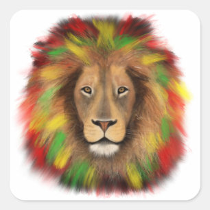 Rasta lion head red yellow green drawing Jamaica Square Sticker