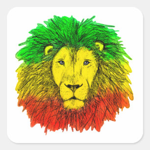 Rasta lion head red yellow green drawing Jamaica  Square Sticker
