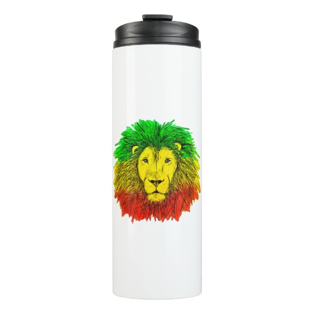 Rasta lion head red yellow green drawing Jamaica  Thermal Tumbler (Front)