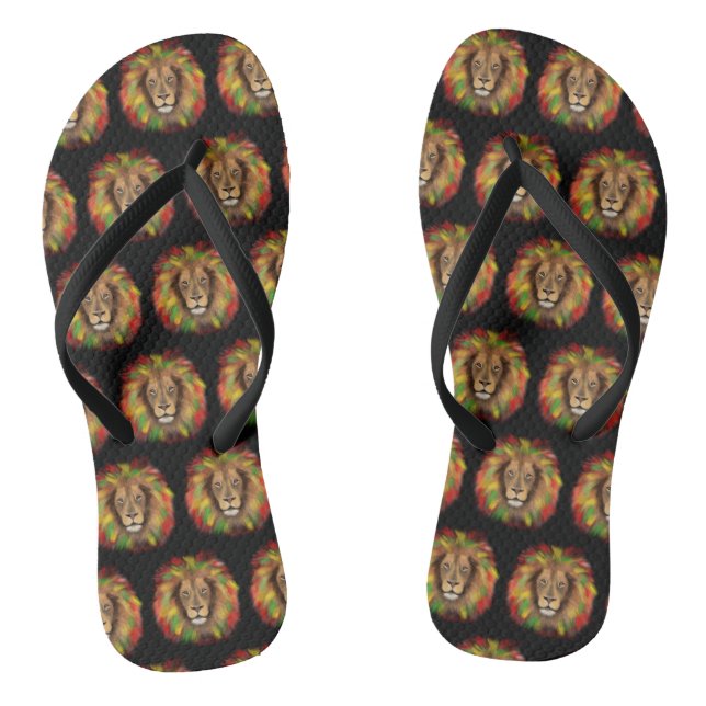 Rasta lion head red yellow green drawing Jamaica  Thongs (Footbed)
