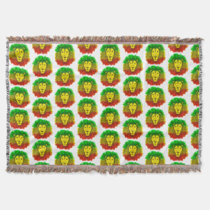 Rasta lion head red yellow green drawing Jamaica Throw Blanket
