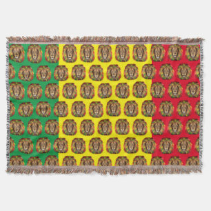 Rasta lion head red yellow green drawing Jamaica Throw Blanket