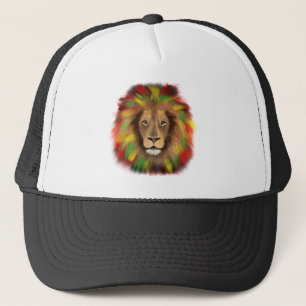 Rasta lion head red yellow green drawing Jamaica  Trucker Hat