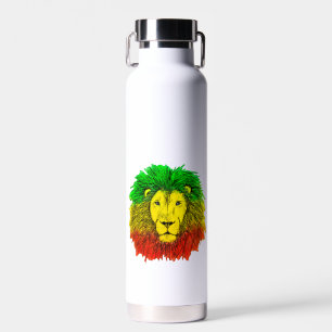 Rasta lion head red yellow green drawing Jamaica  Water Bottle