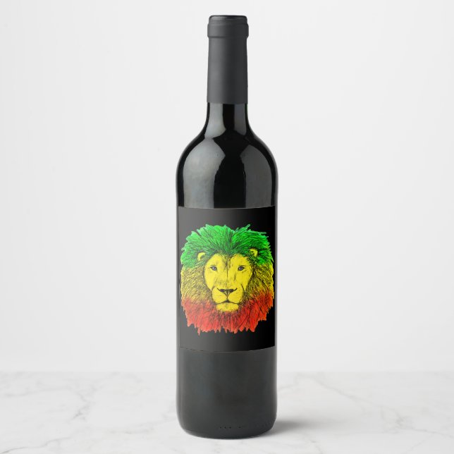 Rasta lion head red yellow green drawing Jamaica  Wine Label (Front)