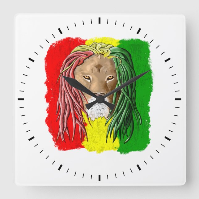 Rasta Lion Jamaican Reggae Flag Square Wall Clock (Front)