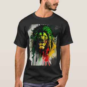 Rasta Lion Stylish Rastafari Watercolor Paint Regg T-Shirt