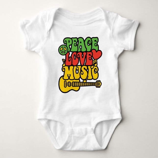 Rasta  Peace-Love-Music Baby Bodysuit (Front)