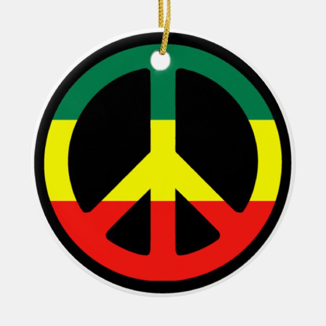 Rasta Peace Sign Christmas Ceramic Tree Decoration (Front)