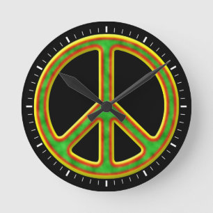 Rasta Peace Symbol Round Clock