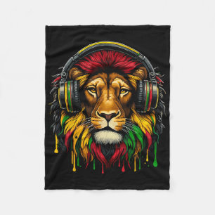 Rasta Raggae Jamaica Music Headphones Lion Of Juda Fleece Blanket