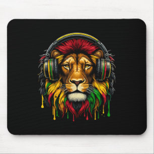 Rasta Raggae Jamaica Music Headphones Lion Of Juda Mouse Pad