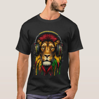 Rasta Raggae Jamaica Music Headphones Lion of Juda T-Shirt