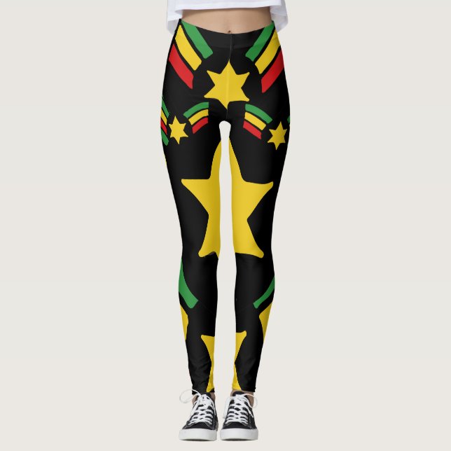 Rasta Reggae Leggings Military Stars Design (Front)
