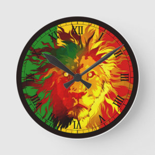 rasta reggae lion flag round clock