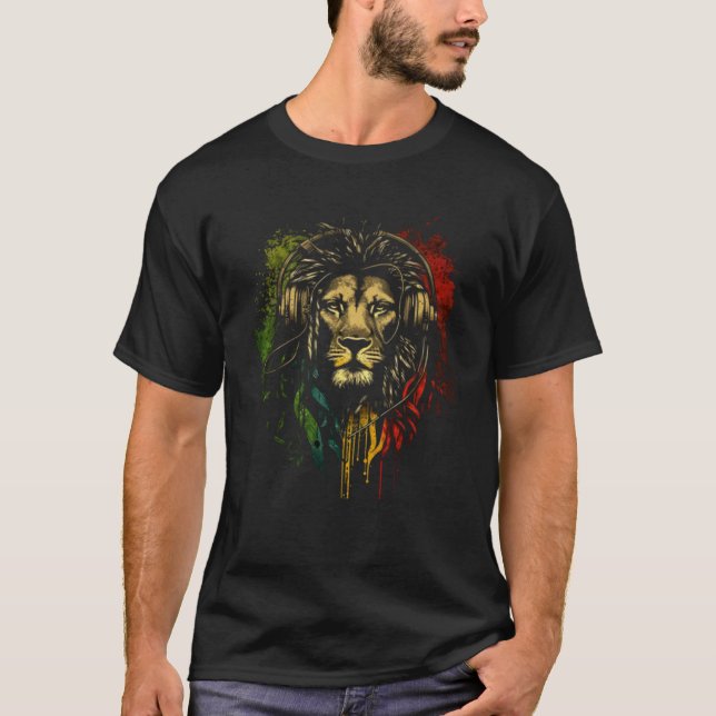 Rasta Reggae Lion Of Judah Jamaican Pride Rastafar T-Shirt (Front)