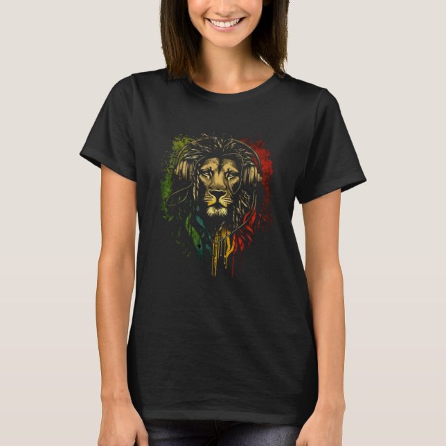 Rasta Reggae Lion Of Judah Jamaican Pride Rastafar T-Shirt (Front)