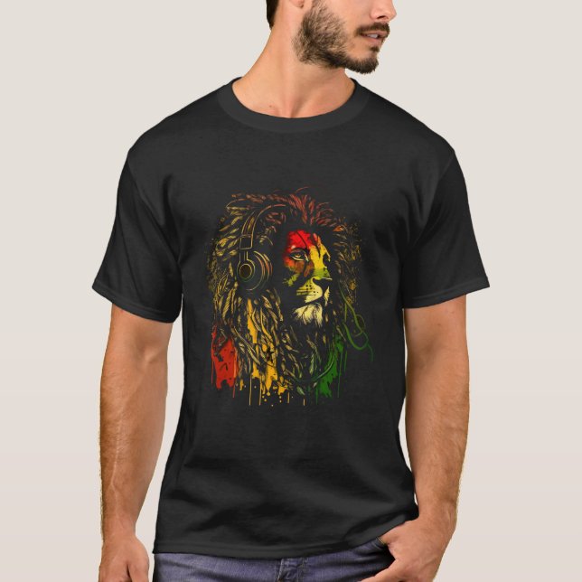 Rasta Reggae Lion Of Judah Jamaican Roots Rastafar T-Shirt (Front)