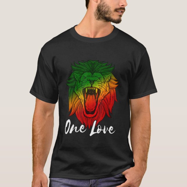 Rasta Reggae Lion Of Judah One Love Rastafarian Li T-Shirt (Front)