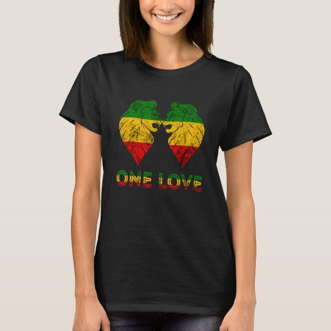 Rasta Reggae Lion Of Juddah One Love Rastafarian R T-Shirt (Front)