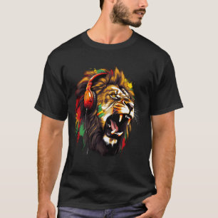 Rasta Reggae Lion Rastafari Guitar Hippie Rastafar T-Shirt