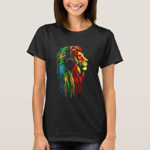 Rasta Reggae Music Headphones Jamaican Lion Of Jud T-Shirt
