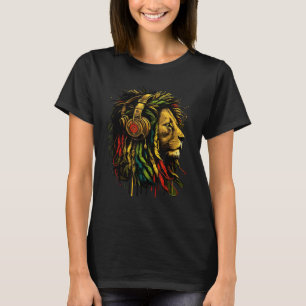 Rasta Reggae Music Headphones Jamaican Pride Lion  T-Shirt