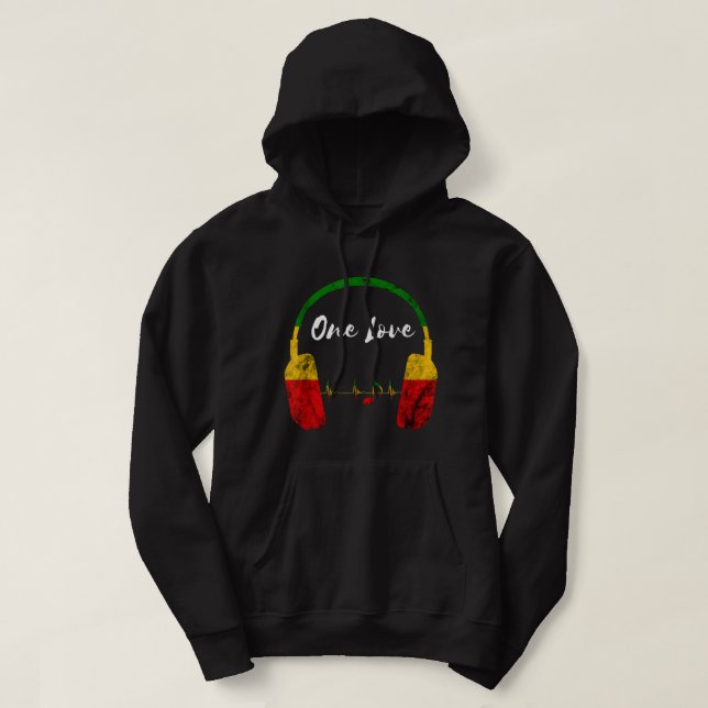 Rasta Reggae Music Headphones Jamaican Pride One L Hoodie (Design Front)