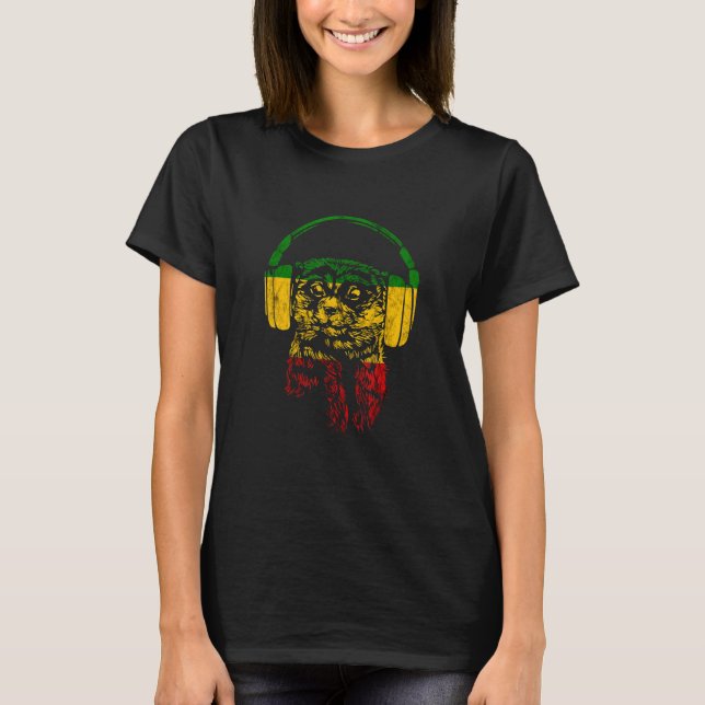 Rasta Reggae Music Headphones Suricat Rastafari Me T-Shirt (Front)