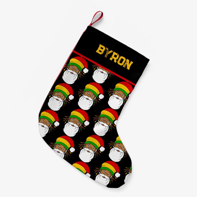 Rasta Santa Claus Jamaican Small Christmas Stocking (Front (Hanging))