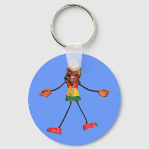 Rasta Stick Figure with Gold Peace Sign Key Ring