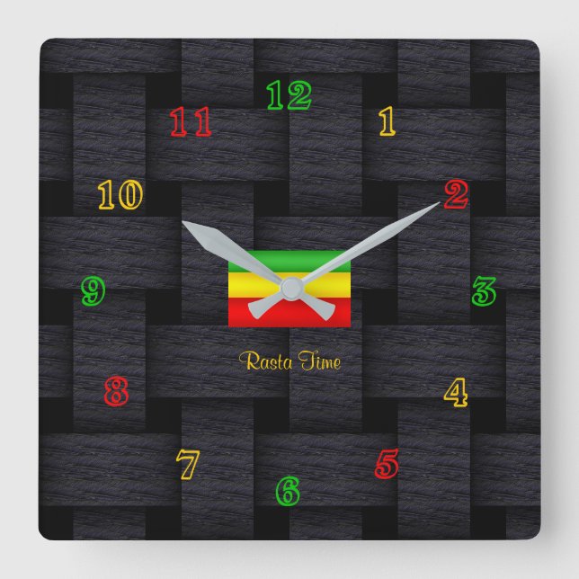 'Rasta Time' Square Wall Clock (Front)