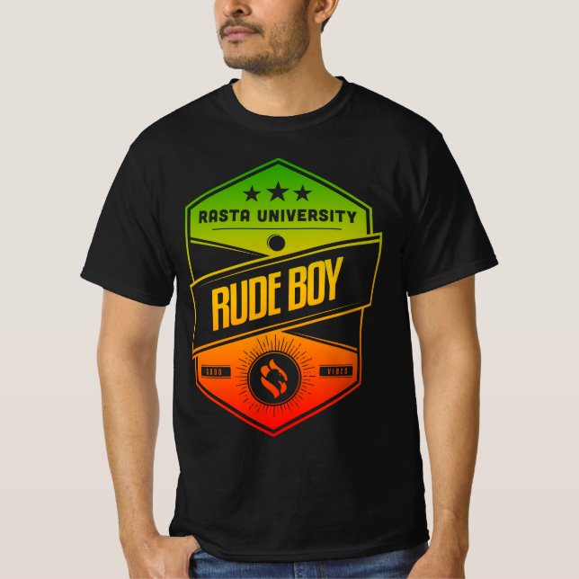 Rasta University Rude Boy Good Vibes Rasta Reggae  T-Shirt (Front)