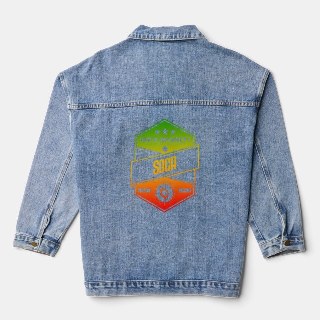 Rasta University Soca Good Vibes Rasta Reggae Denim Jacket (Back)