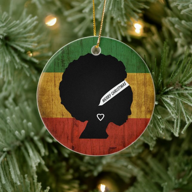 Rasta Woman Merry Christmas Ceramic Ornament (Tree)