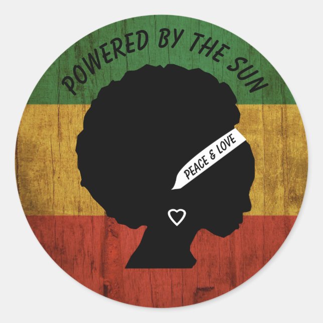 Rasta Woman Peace & Love Powered by the Sun Classic Round Sticker (Front)