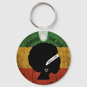 Rasta Woman Peace & Love Powered by the Sun Key Ring