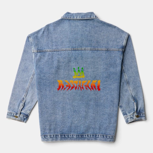 Rastafari Distorted Rasta Colours Reggae Denim Jacket (Back)